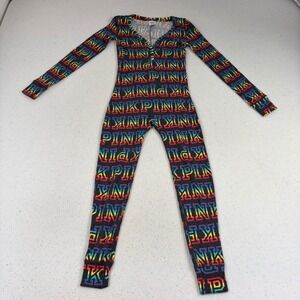 VS PINK‎ M Rainbow Thermal One Piece Pajama Jumpsuit Lounge Sleepwear Cozy